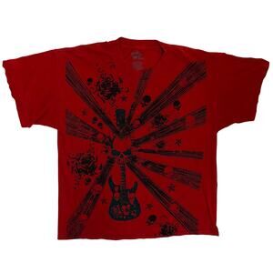 Ink Inc Y2K Skull Guitar Rock T-Shirt Red XL
